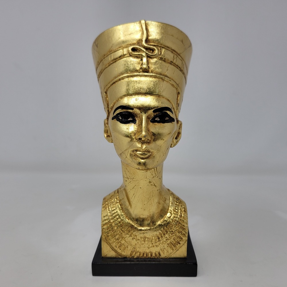 Vintage 1983 TSI Gold Queen Nefertiti Bust Statue Egyptian Revival Decor 7"‎